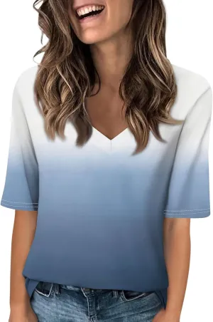 Shirts for Women Summer Spring Tops Short Sleeve V Neck T Shirts Basic Casual Blouses Clothes 2025 Trendy