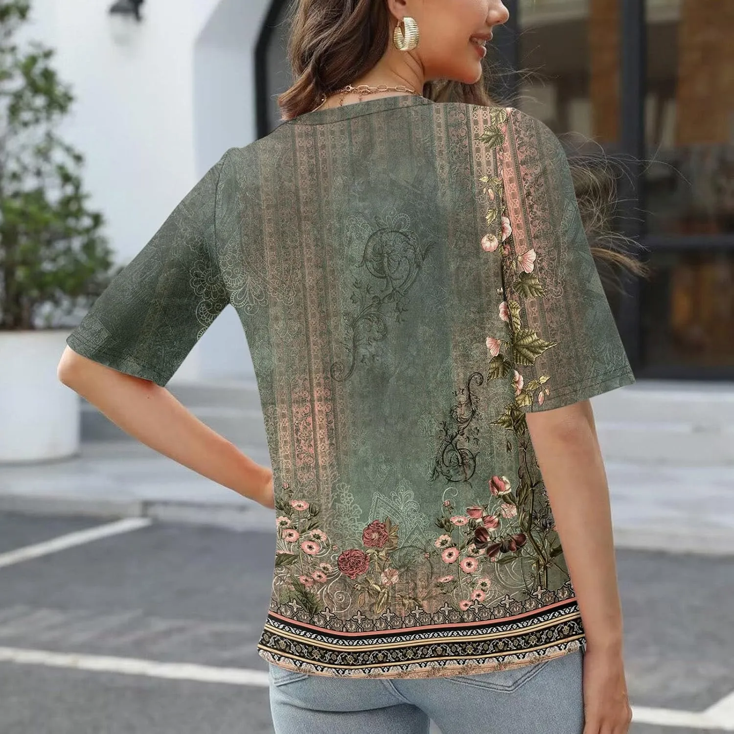 Shirts for Women Summer Spring Tops Short Sleeve V Neck T Shirts Basic Casual Blouses Clothes 2025 Trendy