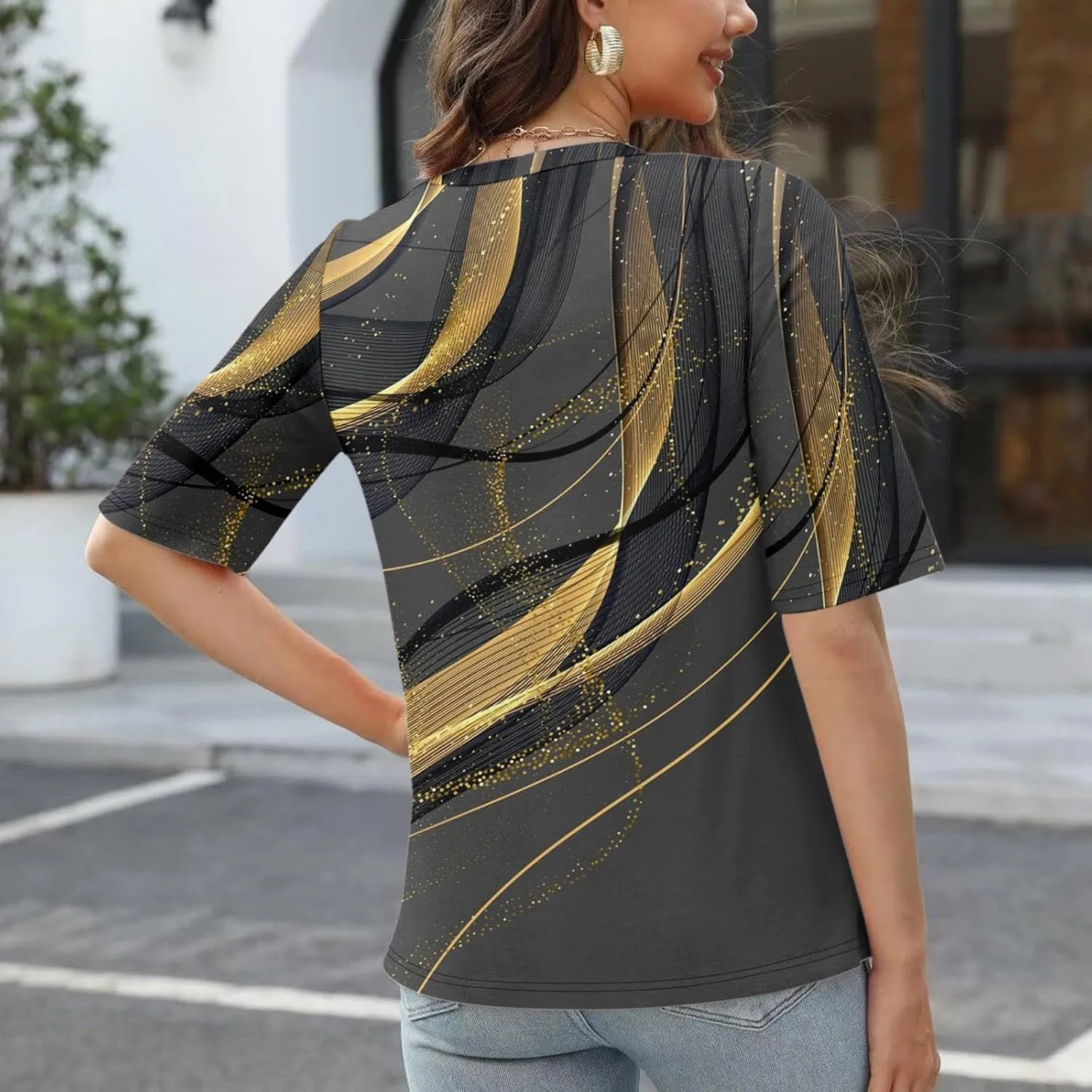 Shirts for Women Summer Spring Tops Short Sleeve V Neck T Shirts Basic Casual Blouses Clothes 2025 Trendy