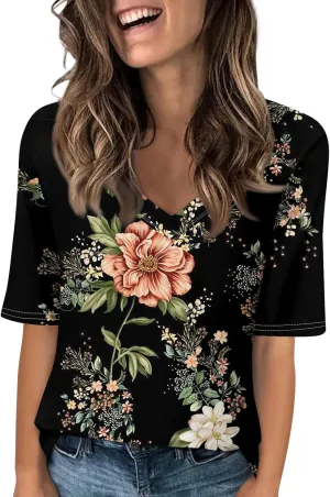 Shirts for Women Summer Spring Tops Short Sleeve V Neck T Shirts Basic Casual Blouses Clothes 2025 Trendy