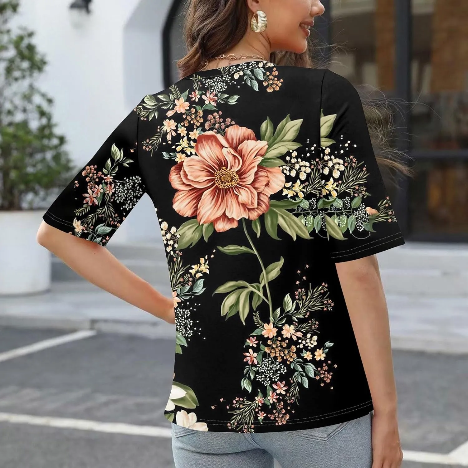 Shirts for Women Summer Spring Tops Short Sleeve V Neck T Shirts Basic Casual Blouses Clothes 2025 Trendy