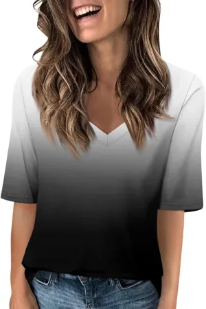 Shirts for Women Summer Spring Tops Short Sleeve V Neck T Shirts Basic Casual Blouses Clothes 2025 Trendy