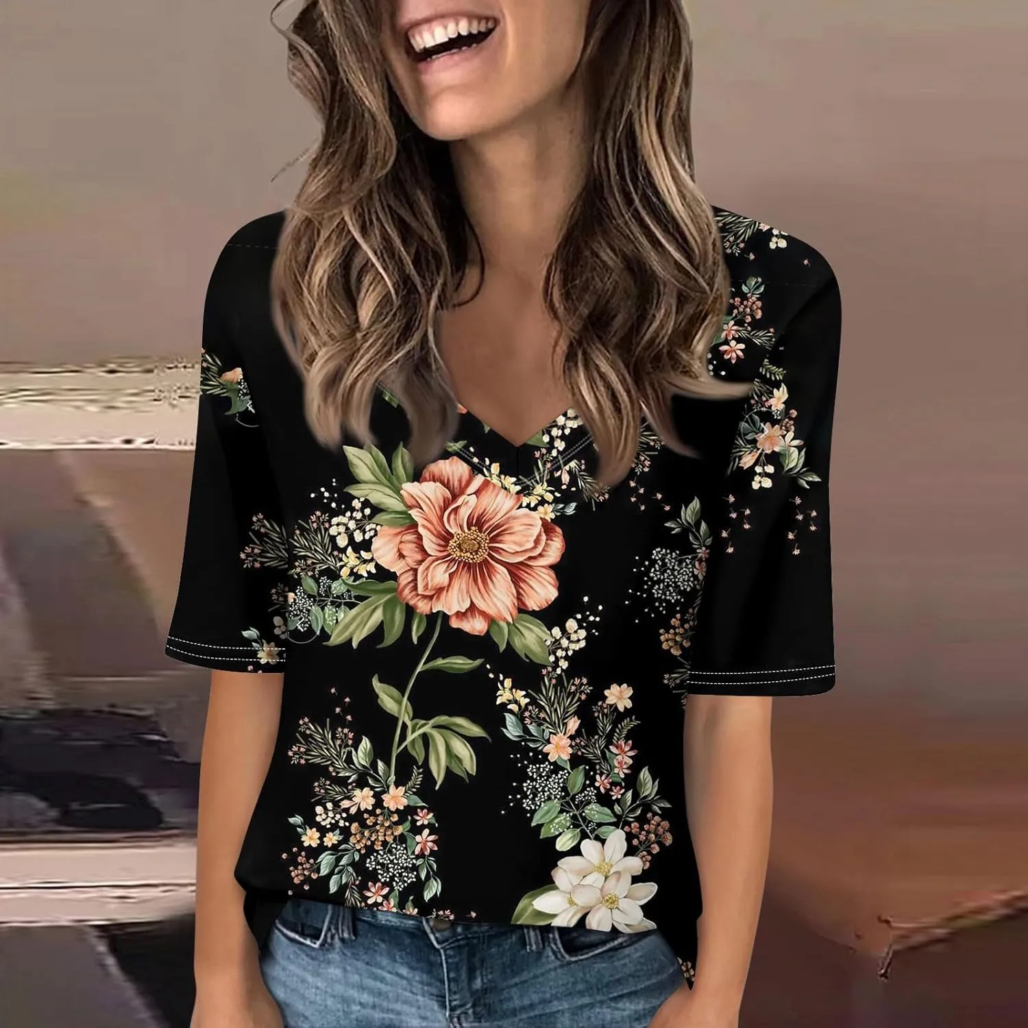 Shirts for Women Summer Spring Tops Short Sleeve V Neck T Shirts Basic Casual Blouses Clothes 2025 Trendy