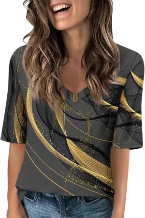 Shirts for Women Summer Spring Tops Short Sleeve V Neck T Shirts Basic Casual Blouses Clothes 2025 Trendy