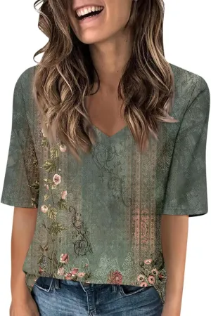 Shirts for Women Summer Spring Tops Short Sleeve V Neck T Shirts Basic Casual Blouses Clothes 2025 Trendy