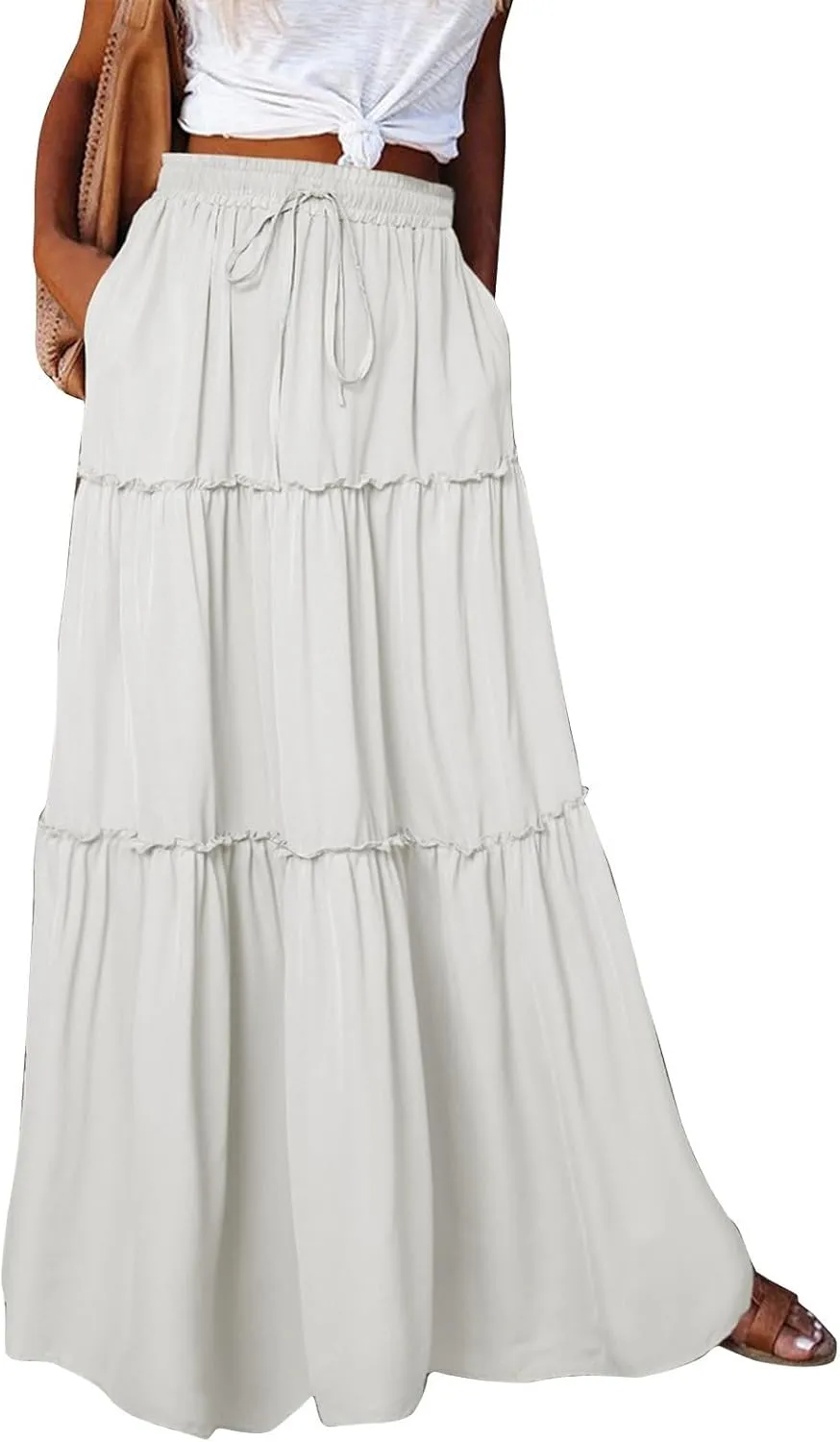 Skirts for Women Trendy Solid Travel Trendy Business Elastic Waist Festival Pleated Beach Swing Maxi Skirts for Women