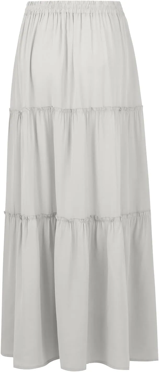 Skirts for Women Trendy Solid Travel Trendy Business Elastic Waist Festival Pleated Beach Swing Maxi Skirts for Women
