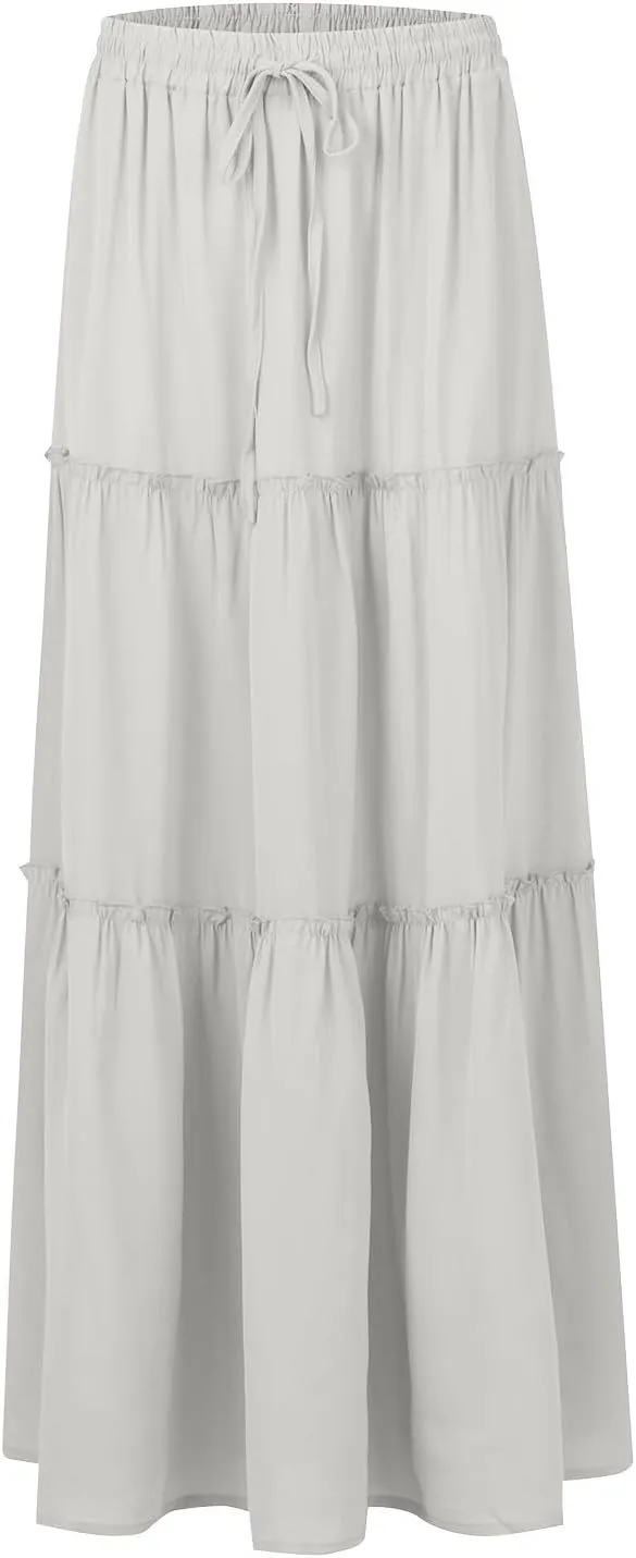 Skirts for Women Trendy Solid Travel Trendy Business Elastic Waist Festival Pleated Beach Swing Maxi Skirts for Women