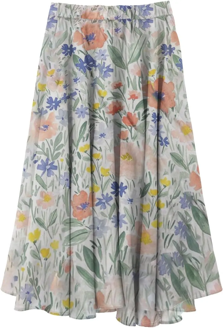 Skirts for Women Trendy Summer Fall Retro Floral Art Linen Elastic High Waist Tiered Long Maxi Skirt with Pockets