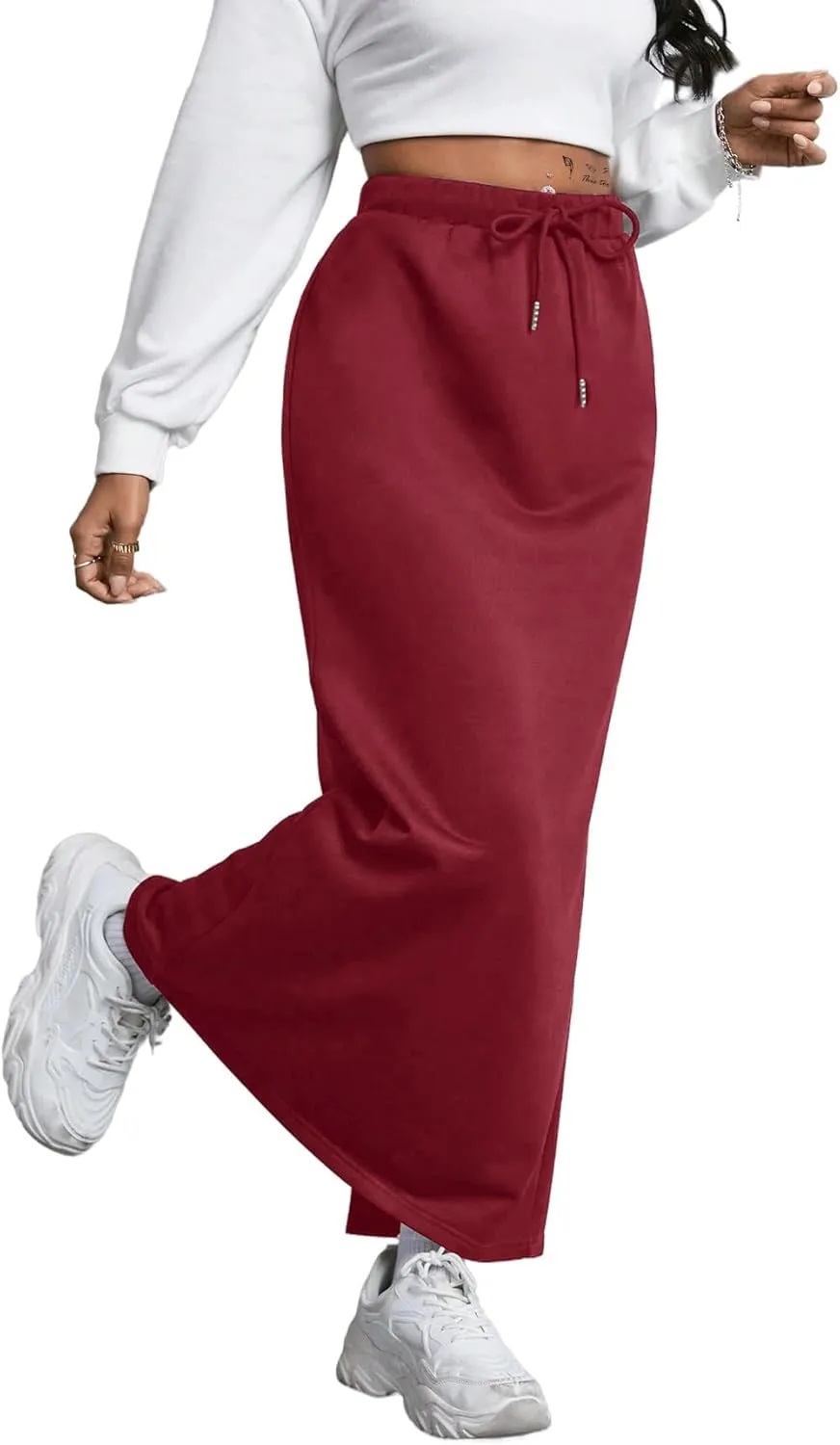 SOFIA'S CHOICE Women's Drawstring Skirt High Waist A Line Maxi Skirts with Pockets
