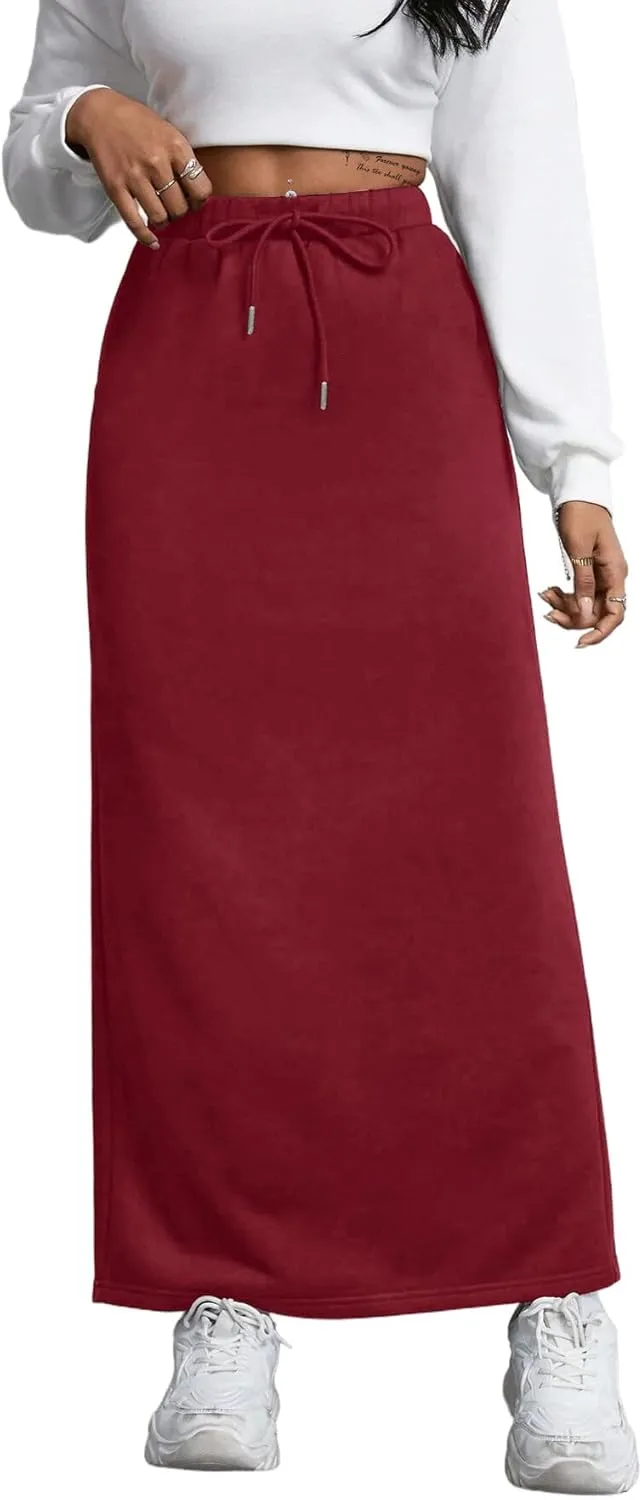 SOFIA'S CHOICE Women's Drawstring Skirt High Waist A Line Maxi Skirts with Pockets