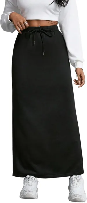 SOFIA'S CHOICE Women's Drawstring Skirt High Waist A Line Maxi Skirts with Pockets
