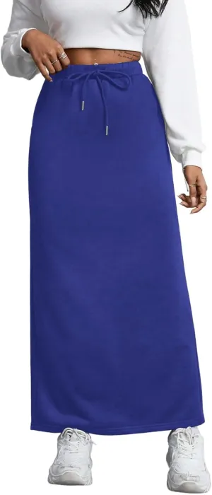 SOFIA'S CHOICE Women's Drawstring Skirt High Waist A Line Maxi Skirts with Pockets