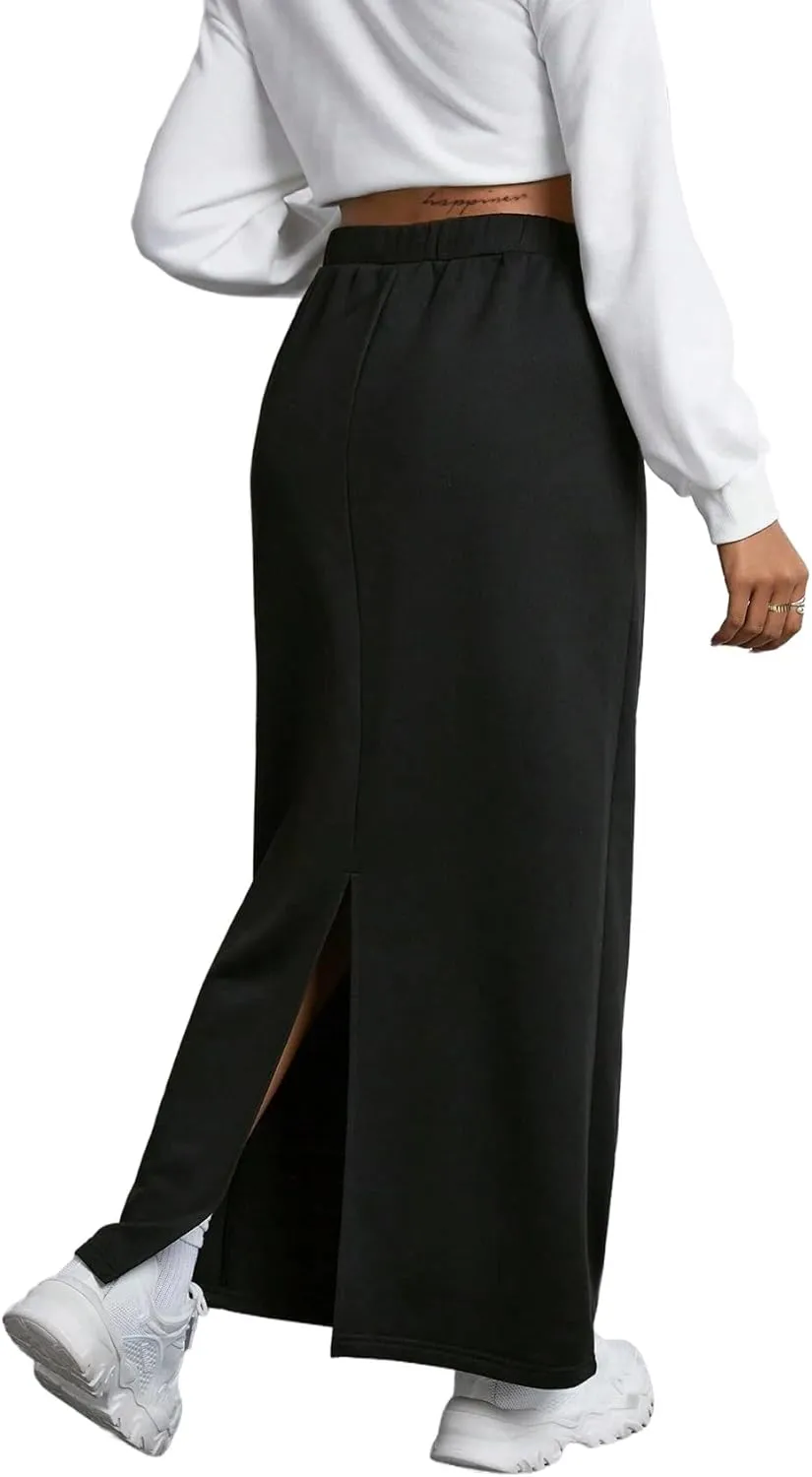 SOFIA'S CHOICE Women's Drawstring Skirt High Waist A Line Maxi Skirts with Pockets