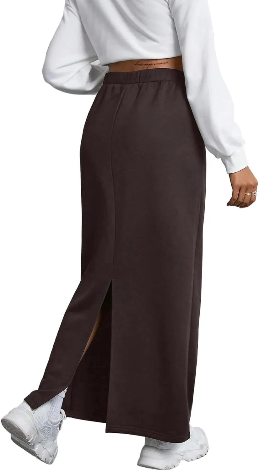 SOFIA'S CHOICE Women's Drawstring Skirt High Waist A Line Maxi Skirts with Pockets