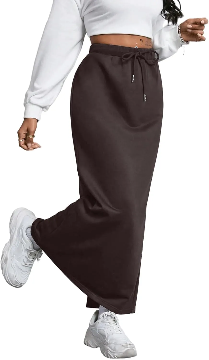 SOFIA'S CHOICE Women's Drawstring Skirt High Waist A Line Maxi Skirts with Pockets