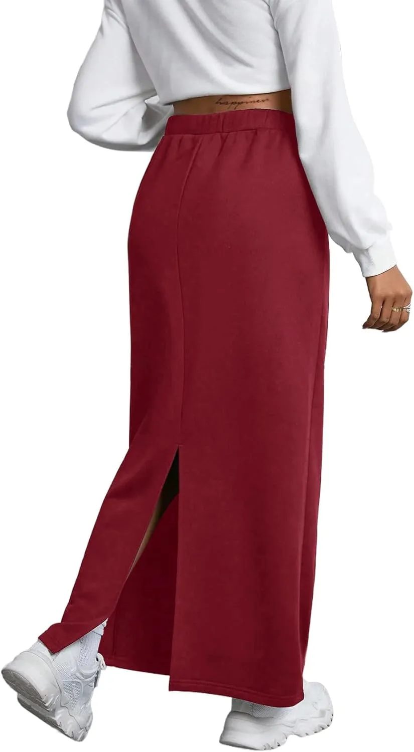 SOFIA'S CHOICE Women's Drawstring Skirt High Waist A Line Maxi Skirts with Pockets