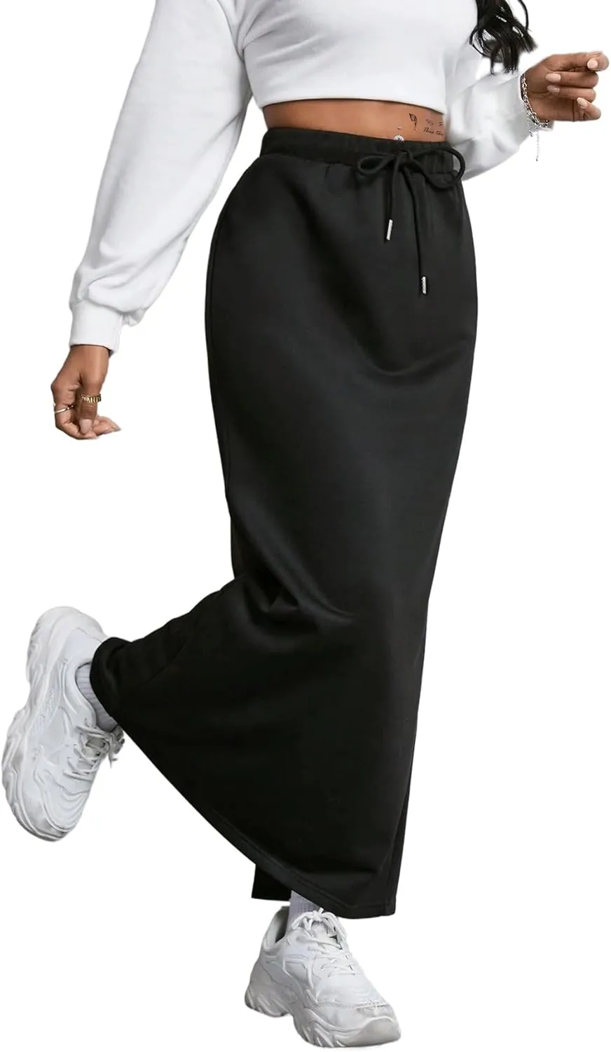 SOFIA'S CHOICE Women's Drawstring Skirt High Waist A Line Maxi Skirts with Pockets