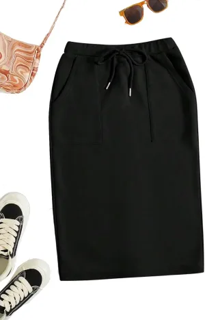 SOFIA'S CHOICE Women's Midi Skirt Drawstring High Waist Sweat Skirts with Pockets
