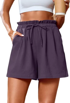 SUEANI Women's Casual Shorts Drawstring Elastic Waist Shorts Summer Beach Shorts with Pockets
