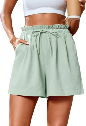 SUEANI Women's Casual Shorts Drawstring Elastic Waist Shorts Summer Beach Shorts with Pockets
