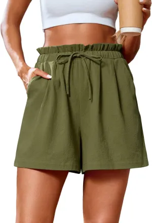 SUEANI Women's Casual Shorts Drawstring Elastic Waist Shorts Summer Beach Shorts with Pockets