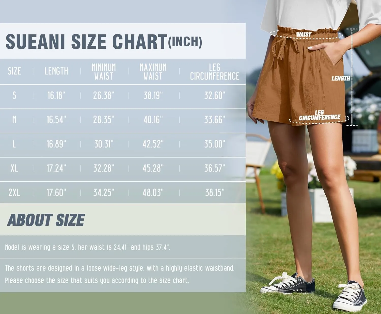 SUEANI Women's Casual Shorts Drawstring Elastic Waist Shorts Summer Beach Shorts with Pockets