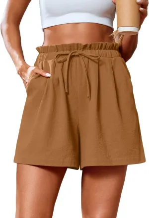 SUEANI Women's Casual Shorts Drawstring Elastic Waist Shorts Summer Beach Shorts with Pockets
