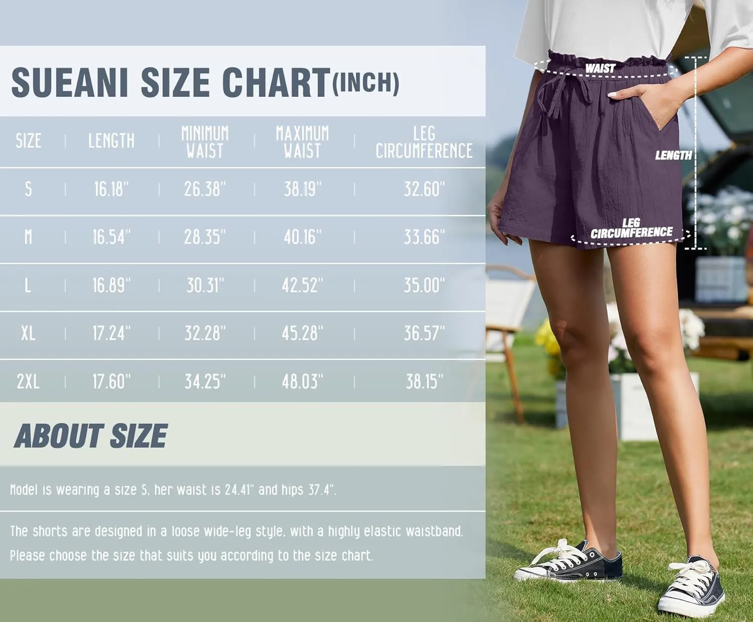 SUEANI Women's Casual Shorts Drawstring Elastic Waist Shorts Summer Beach Shorts with Pockets