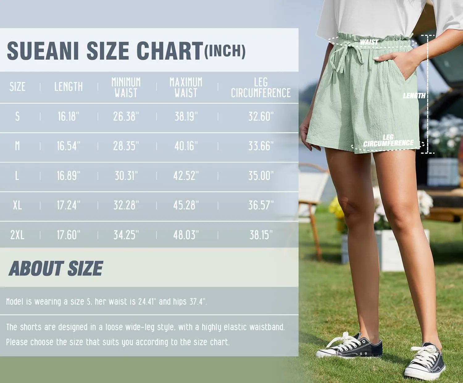 SUEANI Women's Casual Shorts Drawstring Elastic Waist Shorts Summer Beach Shorts with Pockets