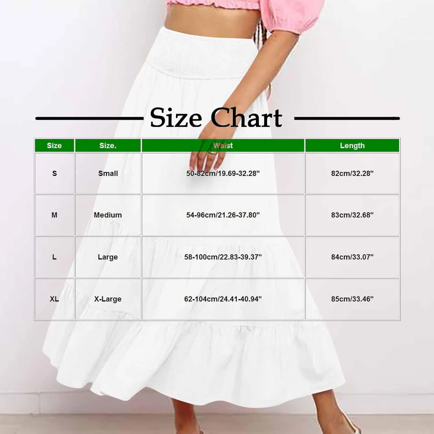 Summer Boho Skirts Women Elastic High Waist Maxi Skirts Flowy A Line Skirt Beach Vacation Skirts Pleated Ruffle Skirt