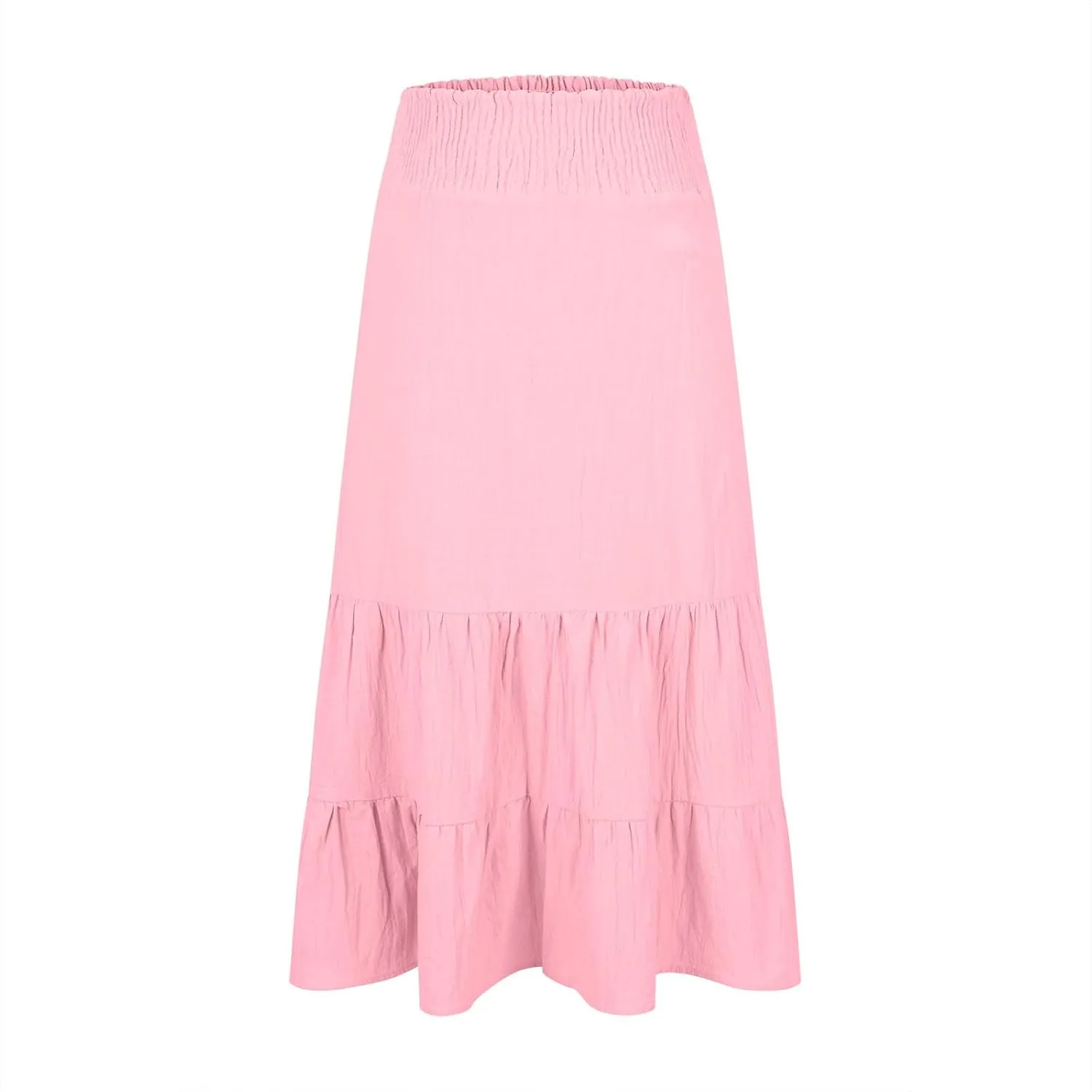 Summer Boho Skirts Women Elastic High Waist Maxi Skirts Flowy A Line Skirt Beach Vacation Skirts Pleated Ruffle Skirt