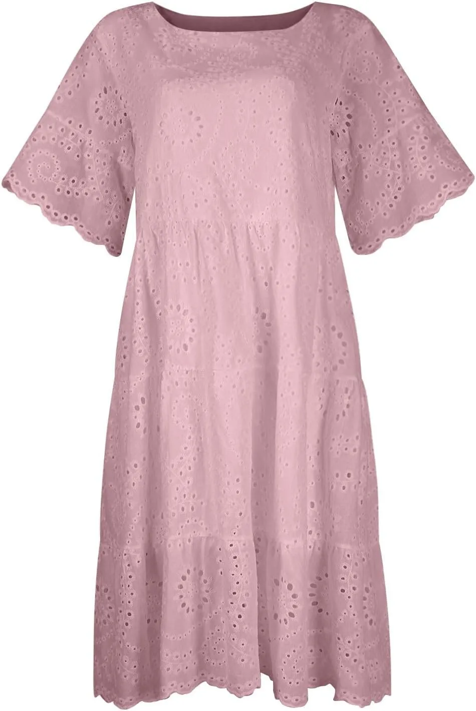 Summer Dresses for Women 2024 Round Neck Short Sleeve Skirt Embroidered Lace Hollow Out Dress Casual Clothes