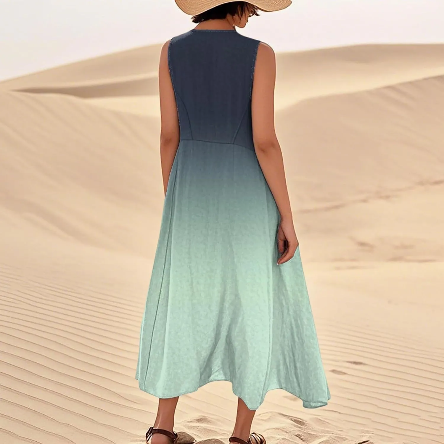 Summer Dresses for Women 2025 Casual Loose Boho Maxi Dress Vacation Beach Sleeveless Sundresses with Pockets