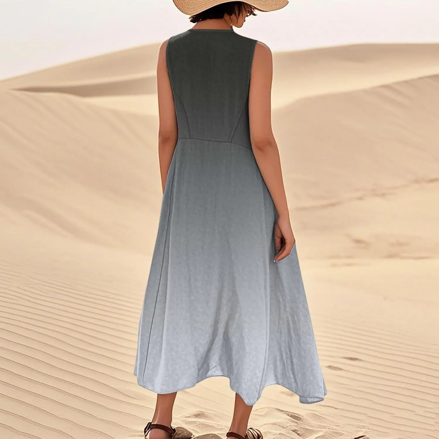 Summer Dresses for Women 2025 Casual Loose Boho Maxi Dress Vacation Beach Sleeveless Sundresses with Pockets