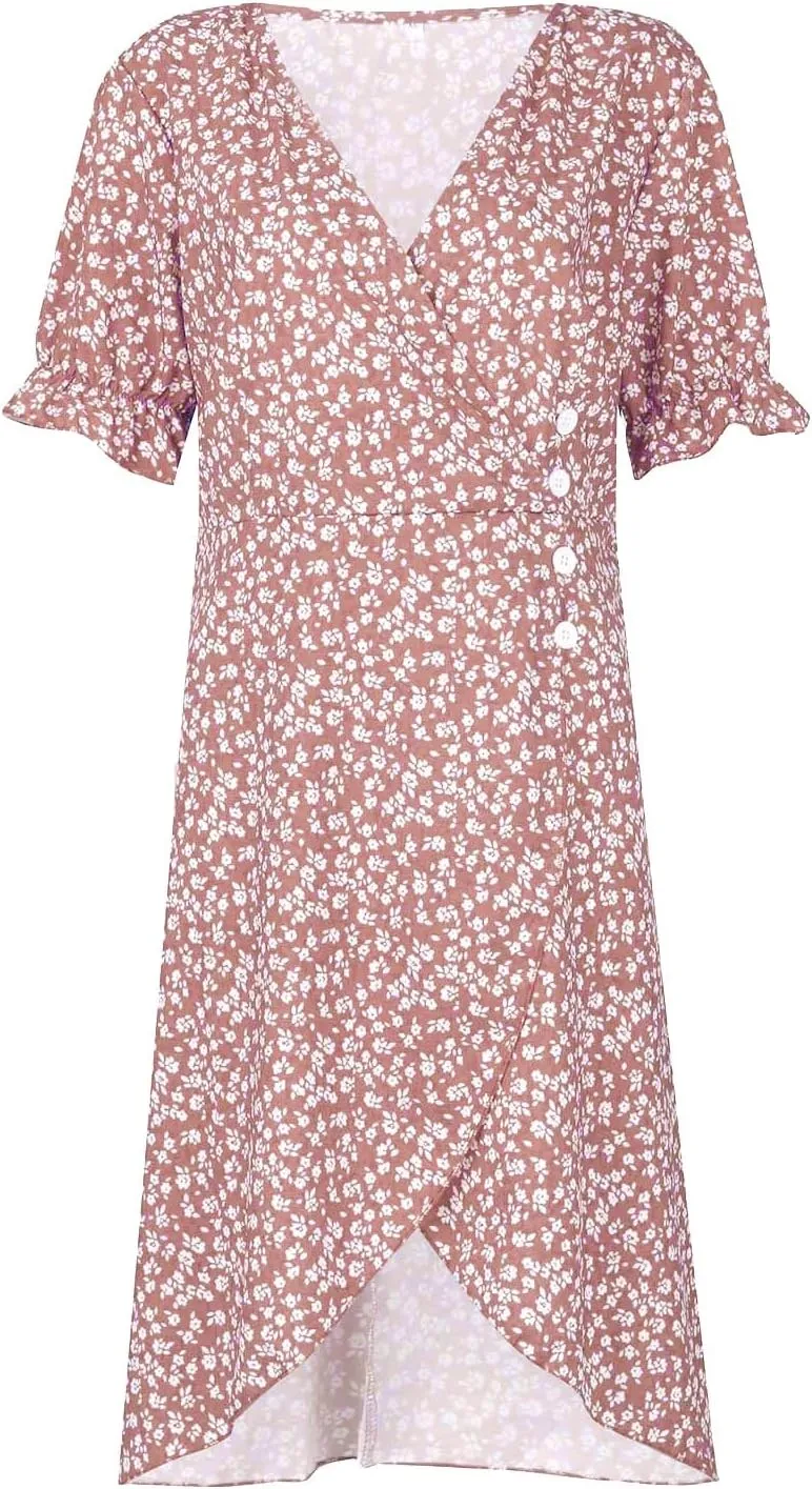 Summer Dresses for Women 2025 Fashion Floral Print V Neck 3/4 Sleeve Dress High Waist Boho Dresses Wrap Maxi Dress
