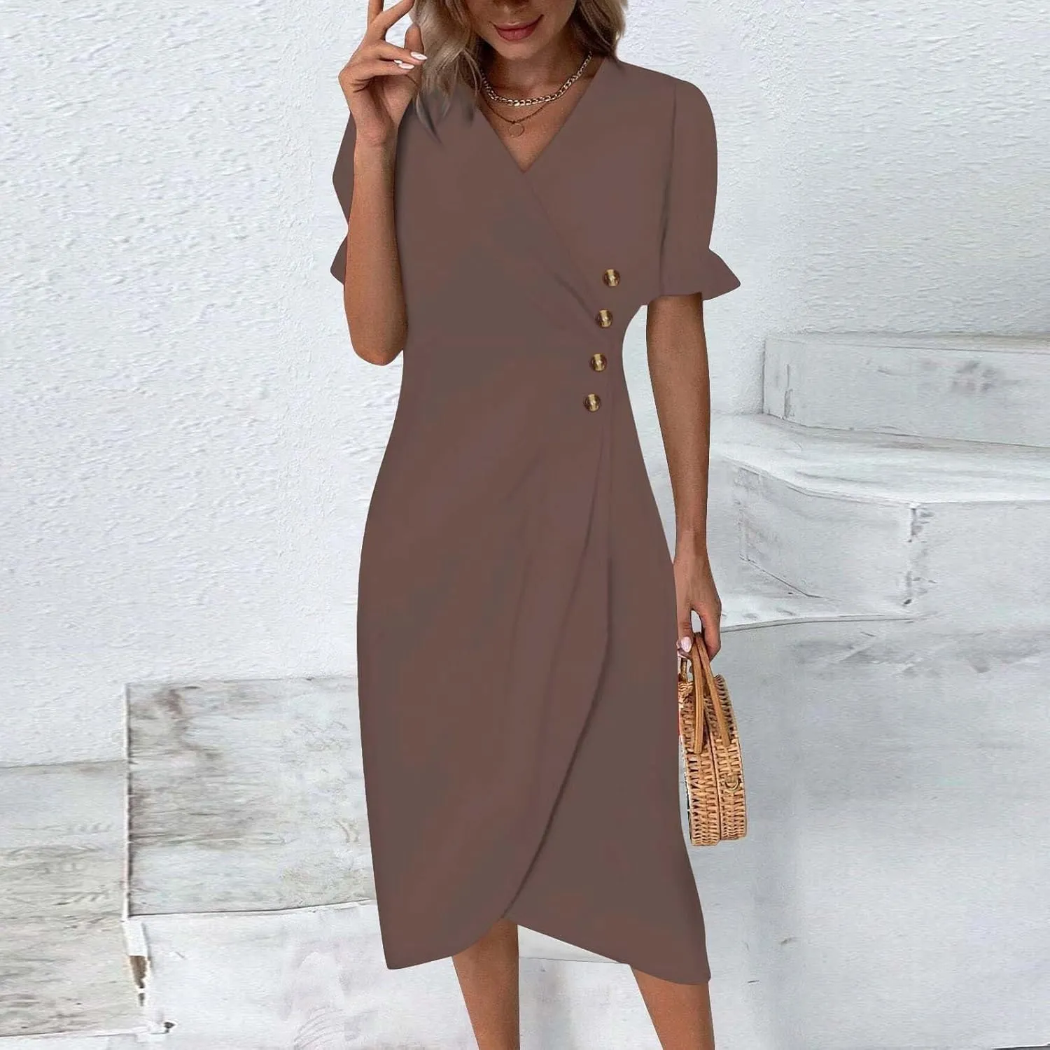 Summer Dresses for Women 2025 Floral Vacation Trendy Short Sleeve V Neck Casual Boho Dress Loose Flowy Beach Sundress