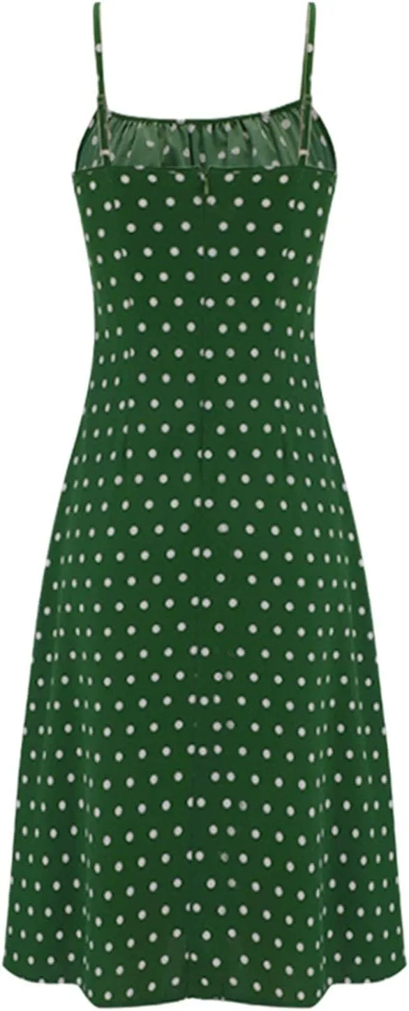 Summer Dresses for Women Spaghetti Strap Polka Dot Midi Dress 2025 Trendy Sexy Sleeveless Slit Beach Boho Sundresses