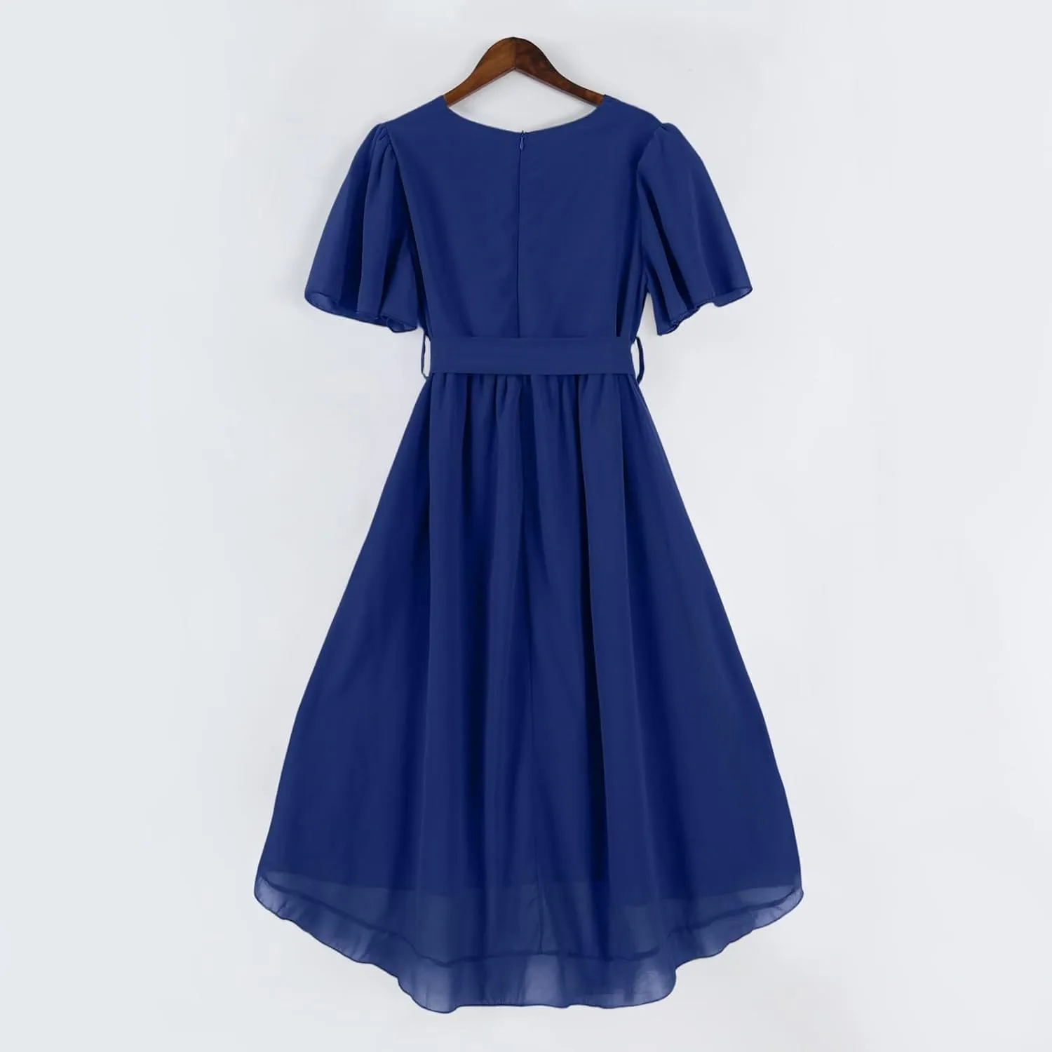 Summer Floral Dresses for Women 2025 Midi Chiffon Dresses Wedding Guest Dress V Neck Short Sleeve Tie Waist Ruffled Hem