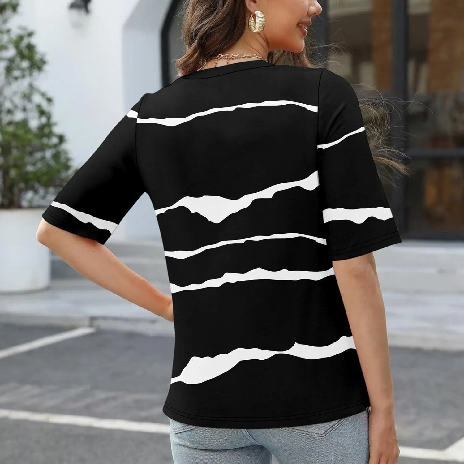 Summer Tops for Women 2024 Elbow Length V-Neck T Shirts Dressy Casual Half Sleeve Fit Basic Tee Tunic Tops Blouse