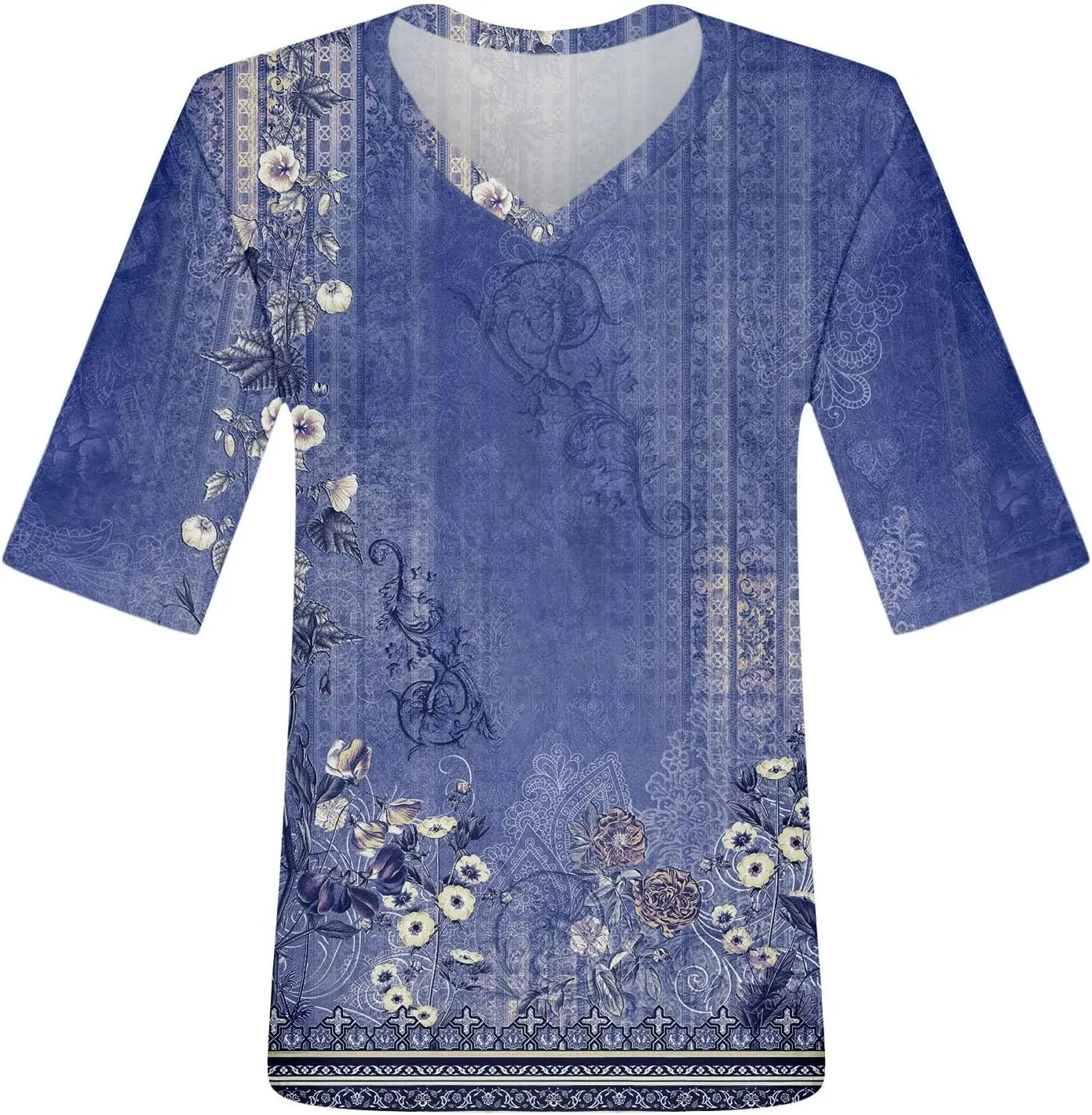 Summer Tops for Women 2024 Elbow Length V-Neck T Shirts Dressy Casual Half Sleeve Fit Basic Tee Tunic Tops Blouse