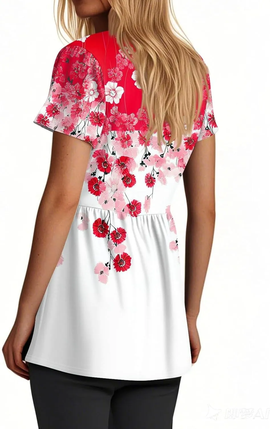 Summer Tops for Women 2025 Babydoll Short Sleeve Shirts V Neck T Shirts Puff Sleeve Peplum Tops