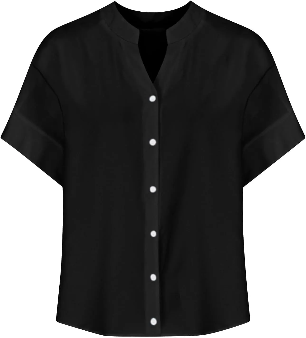 Summer Tops for Women 2025 Short Sleeve V Neck T Shirts Plain Linen Button Down Shirt Womens Loose Fitting Tops
