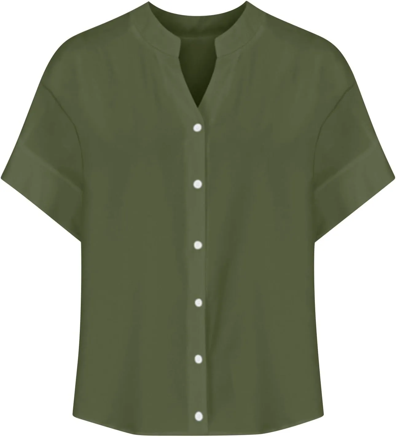 Summer Tops for Women 2025 Short Sleeve V Neck T Shirts Plain Linen Button Down Shirt Womens Loose Fitting Tops