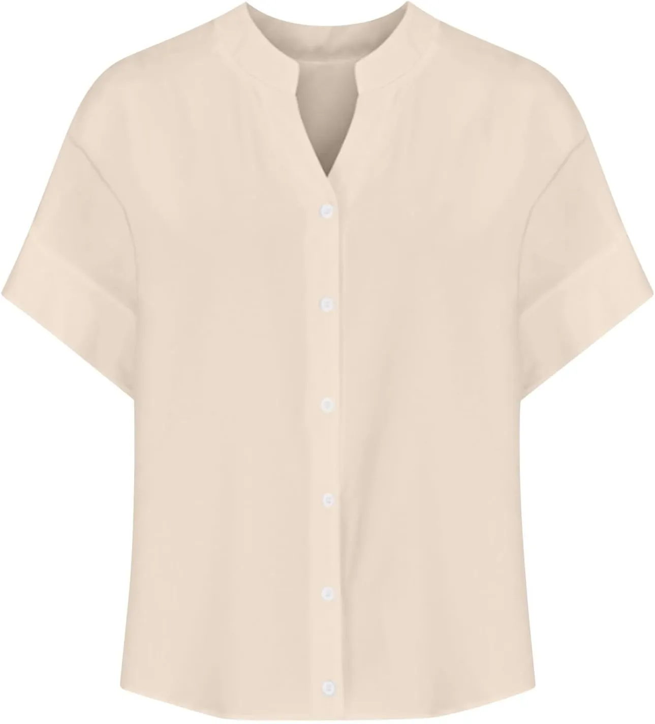 Summer Tops for Women 2025 Short Sleeve V Neck T Shirts Plain Linen Button Down Shirt Womens Loose Fitting Tops