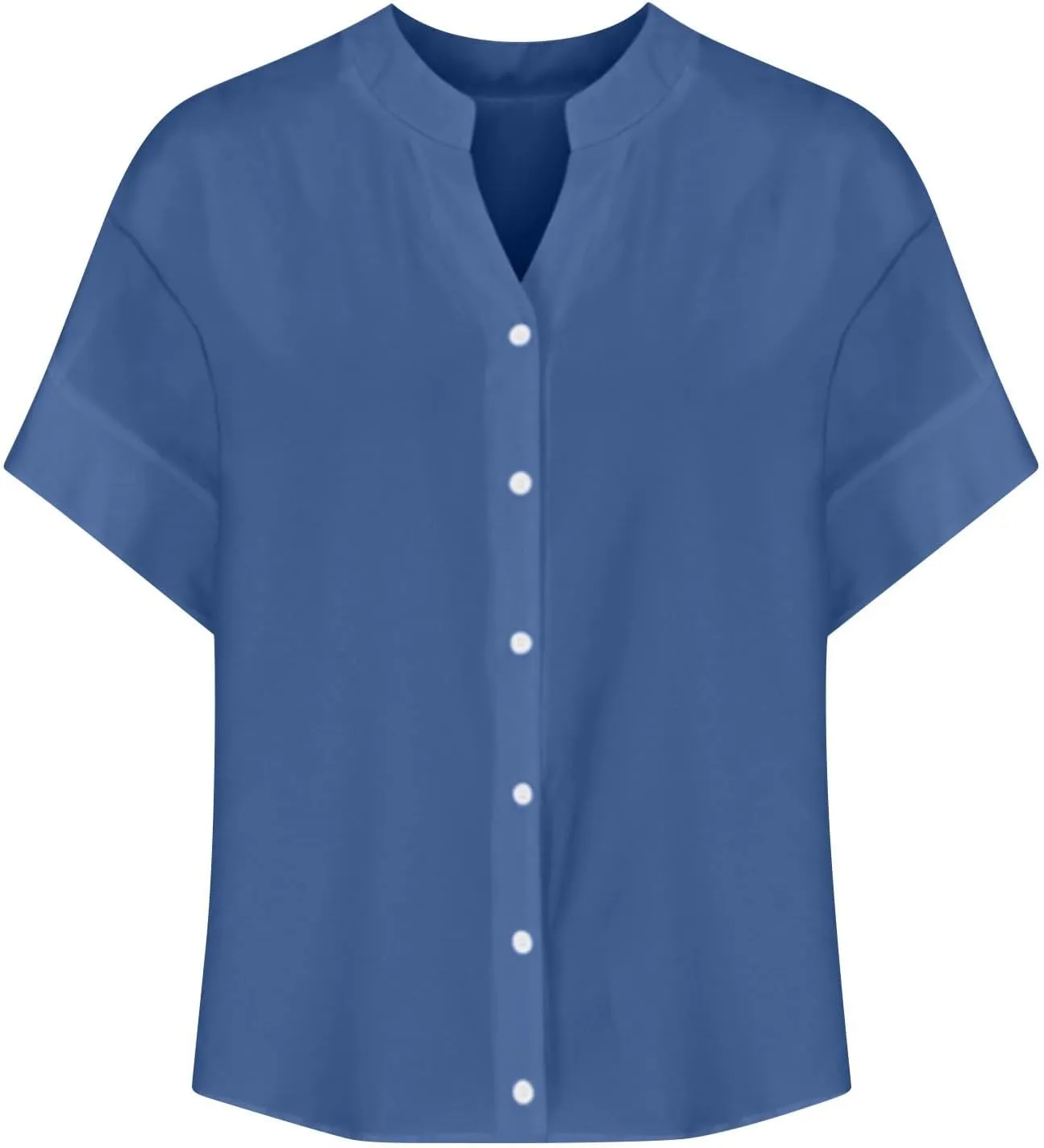 Summer Tops for Women 2025 Short Sleeve V Neck T Shirts Plain Linen Button Down Shirt Womens Loose Fitting Tops