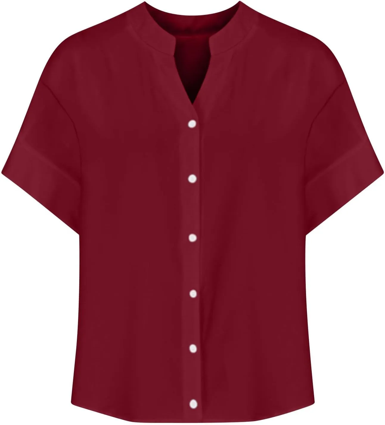 Summer Tops for Women 2025 Short Sleeve V Neck T Shirts Plain Linen Button Down Shirt Womens Loose Fitting Tops
