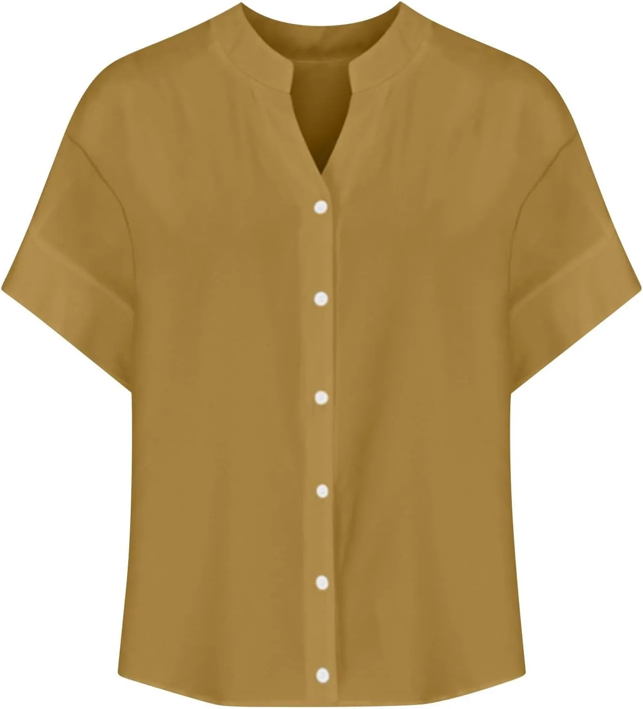 Summer Tops for Women 2025 Short Sleeve V Neck T Shirts Plain Linen Button Down Shirt Womens Loose Fitting Tops