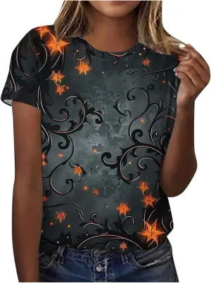 Summer Tops for Women 2025 Trendy Short Sleeve Boho Shirts Retro Floral Graphic Tees Plus Size Casual Crew Neck Tshirt