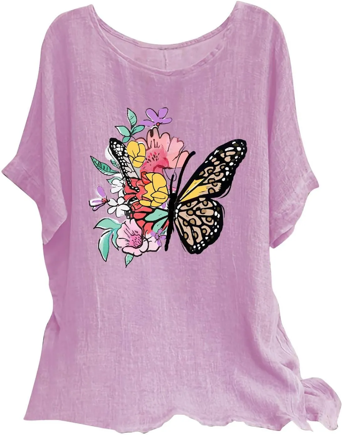 Summer Tunic Tops for Women Lightweight Comfy Tees Dragonfly Trendy Blouses Plus Size Linen 3/4 Length Sleeve Clothes